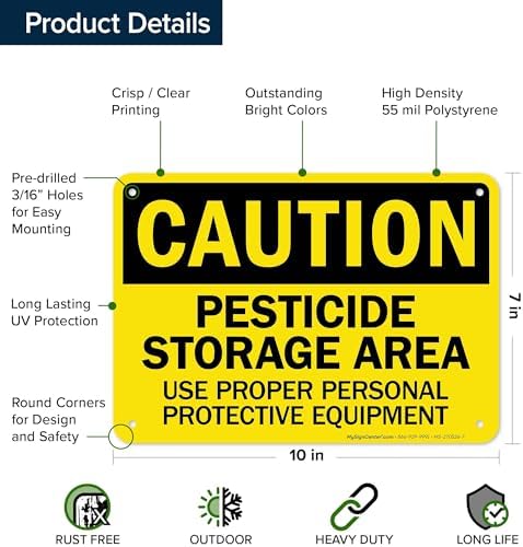 Caution Pesticide Storage Area Use Proper Personal Protective Equipment Sign, 10x7 Inches, 55 mil thick HDPS (high density polystyrene), Made in USA by My Sign Center - Image 6