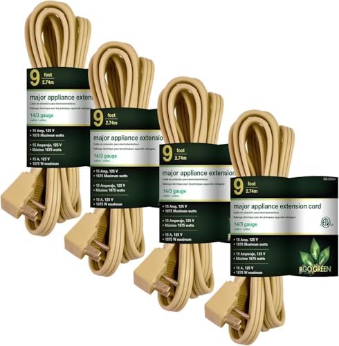 GoGreen Power Inc. (G-25609-4) 14/3 9' Appliance Extension Cord, Beige, 9ft, 4 Pack by PowerByGoGreen