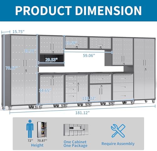 10-Piece Garage Storage Cabinets System Heavy Duty Workshop Set - Image 3