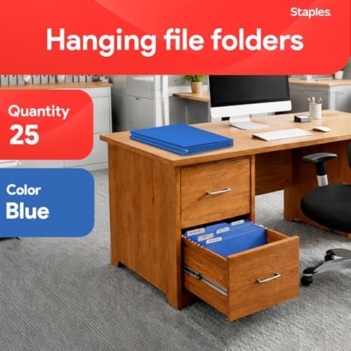Staples Hanging File Folders, Letter Size, Blue, 5-Tab, 25/Pack - Image 2