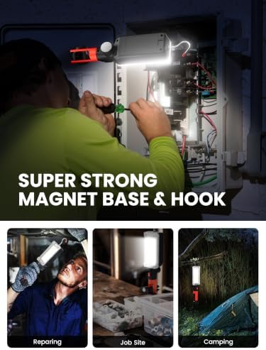 Rechargeable COB LED Work Light - Magnetic Hands-Free Trouble Light with 360° Rotating Hook, IPX4 Waterproof Drop Light for Garage Repair, Emergency, Tool Gifts for Men - Image 5
