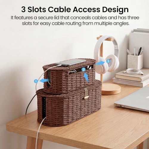 Set of 2 Cable Management Box, Handwoven Cord Hider Box with 3 Open Slots - Image 6