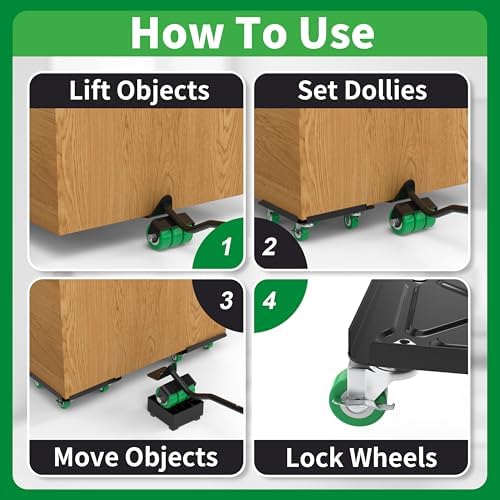 Heavy Duty Furniture Dolly 360 Rotate 5 Wheels 3000 Lbs Capacity 5.3x5.3 in - Image 4