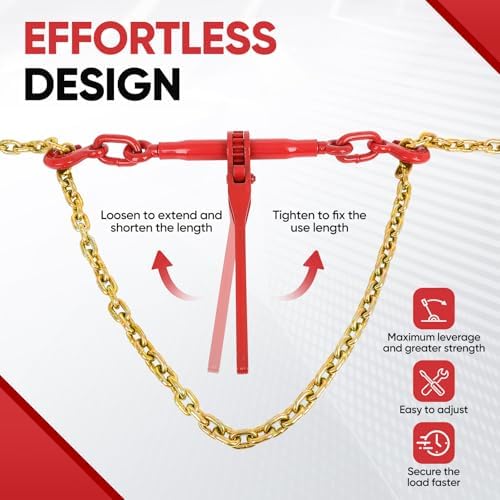 Dollate 2Pack 3/8" to 5/16" Ratchet Chain Load Binder with 5/16"x10FT G80 Heavy Duty Chain, Chain Binder with 5400 Lbs WLL and Chain with 4900 Lbs WLL, Chain Binder and Transport Chain for Tie Down - Image 4