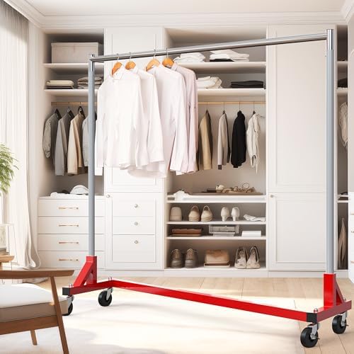 Simple Houseware Industrial Grade Z-Base Garment Rack, 63" W/500Lb, Red - Image 2