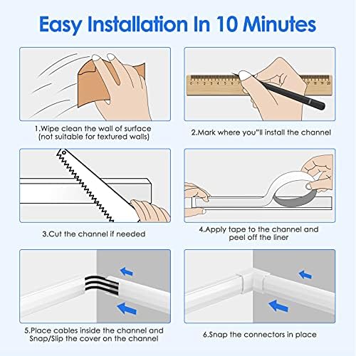 Yecaye 125In Cord Covers for Wall Mounted TV, W0.98in H0.51in, White - Image 7
