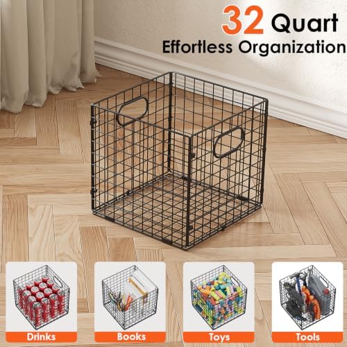 4-Pack Metal Milk Crate for Storage,32QT Stackable Collapsible Storage Bins - Image 2