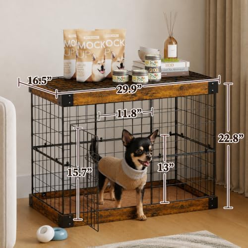 30 Inch Dog Crate Furniture with Cushion Mat for Dogs up to 30 lbs, Indoor Dog Kennel with Spacious Storage Top, Decorative Metal Dog Cage for Small Dogs - Image 4