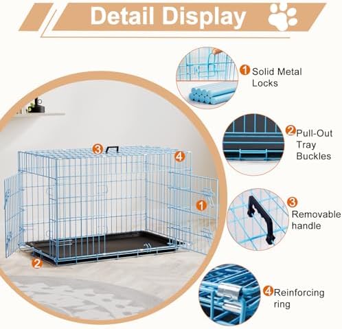 FDW | 36" Foldable Metal Dog Crate | Blue | Cage for Medium Dogs - Image 3