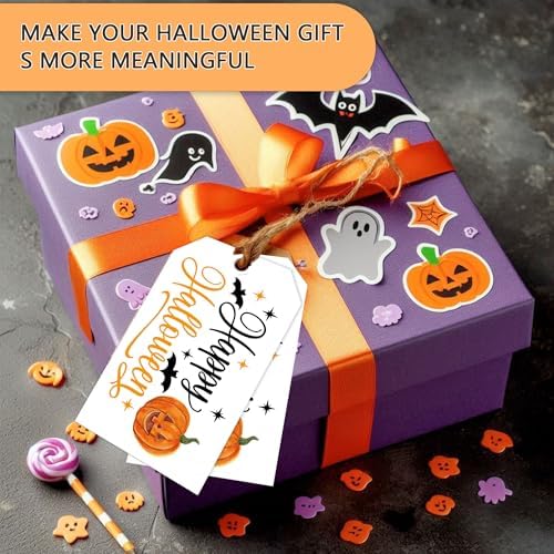 Halloween Paper Gift Tags with String-50Pcs, Happy Halloween Cute Pumpkin Tags for Goodie Bags, 2 x 3.5 Inch Waterproof Hanging Labels for Decoration Party Supplies, Gift Wrapping, DIY Crafts-B03 - Image 4