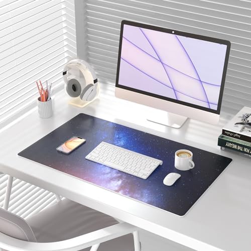 QiyI PU Leather Large Mouse Pad, Office Decor, 31.5" x 15.7", Blue Galaxy - Image 2