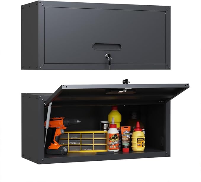 Metal Wall Cabinet with Up-flip Door, Lockable Steel Wall Mounted Storage by Unknown