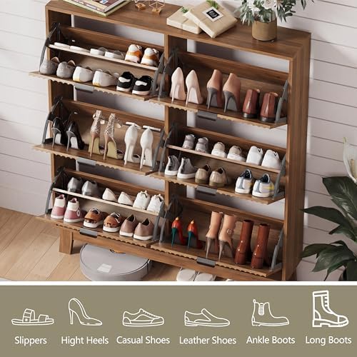 HUANLEGO Shoe Cabinet Storage for Entryway with 6 Flip Drawers, Walnut - Image 4