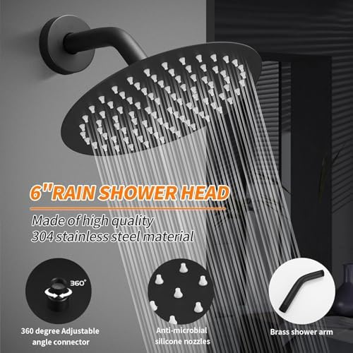 Tub Shower Faucet Set Valve Included with 6-Inch Rain Shower Head and Tub Spout Single-Handle Tub and Shower Trim Kit Matte Black - Image 4