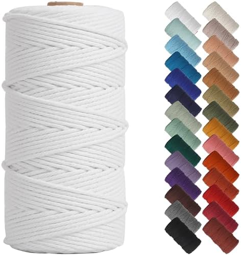 NOANTA White Macrame Cord 3mm x 220yards, Colored Cotton Rope Macrame Yarn by NOANTA