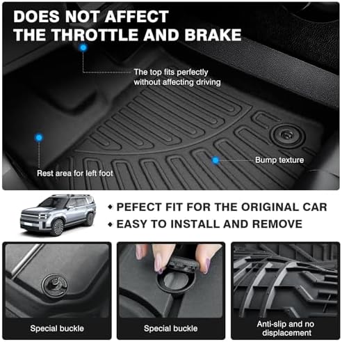 Powerty Floor Mats for 2021-2023 Hyundai Santa Fe 5 Seats (ONLY Hybrid) All Weather 3D TPE Anti-Slip Car Liners for 1st & 2nd Row Accessories - Image 4