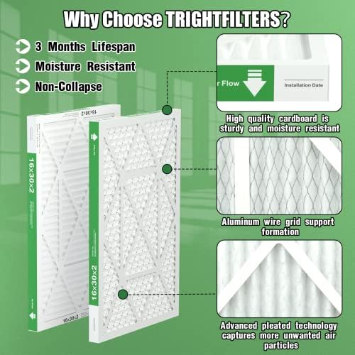 16x30x2 Air Filter TRIGHTFILTERS, Durable MERV 8 Pleated Home HVAC AC Furnace Heater Filters Replacement, Lightweight Compact Air Conditioner Filters 4 Pack - Image 4