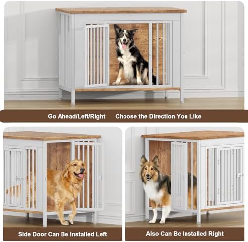 EasyCom 39.96" Dog Crate Furniture for 1 or 2 Dogs, 35-60 Pounds, White - Image 3