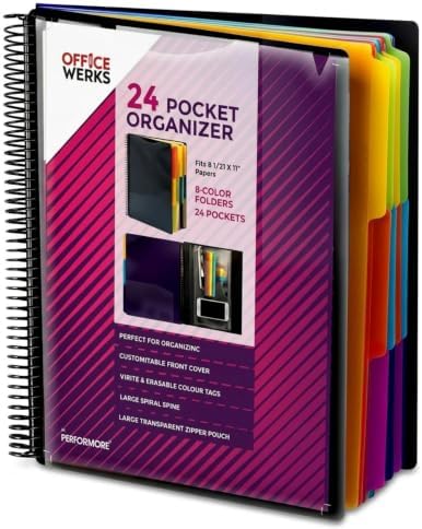 24 Pocket Spiral Project Organizer with 12 Dividers, Letter Size, Sturdy by RingBinder