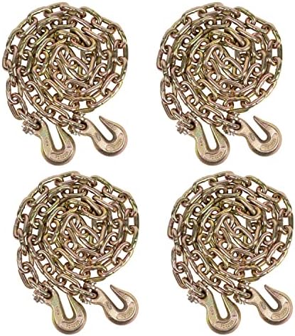4 Pack 3/8 Inch x 12 FT Grade 70 Binder Chain with Clevis Grab Hooks - G70 Transport Tow Chain - 6,600 Lbs Working Load Limit by MyteeProducts