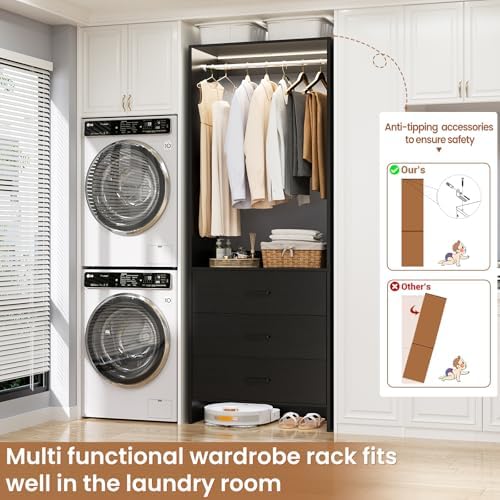 Aheaplus 1.8FT Closet System with 3 Drawers, 21.5’’ Closet Organizer, Black - Image 2