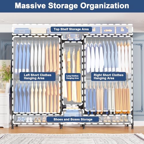 Ulif E12 Pro Clothes Rack，Heavy Duty Freestanding Garment Rack with Shelves，Metal Clothing Closet Storage System for Hanging Clothes，71" W x 16" D x 76.5" H, Hold 960 lbs，Black - Image 3