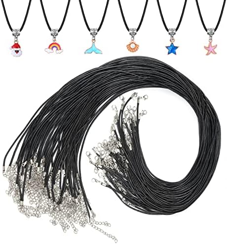 Paxcoo 50Pcs Black Waxed Cotton Cord, 24 Inch Necklace String Rope with Clasp, Bulk for Charms, Pendants, Bracelets, Jewelry Making Supplies and Beading Supplies by PAXCOO