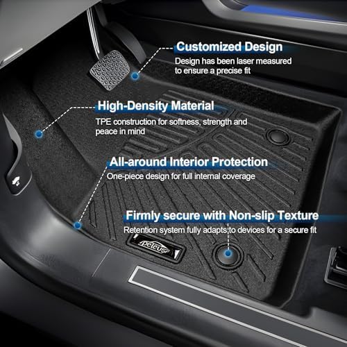 PELEUS Floor Mats for Cadillac Lyriq 2023 2024 2025 2026, All-Weather TPE Car Liners for Cadillac Lyriq Accessories, Custom Fit 1st & 2nd Row Floor Mats and Cargo Trunk Liner Set, Black - Image 3