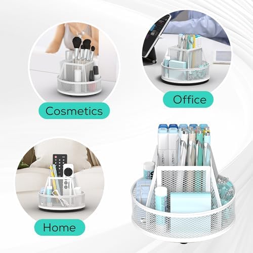 YINGHUA 360°Rotating Mesh Desk Organizer & Pen Holder - White - Image 5