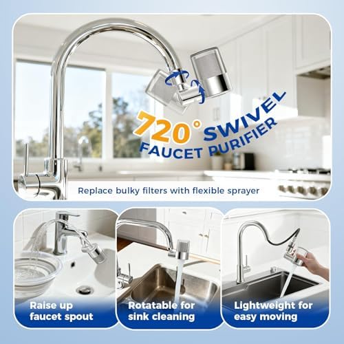 KLLEYNA Pull Down Faucet Filter 720 Swivel,99% Chlorine Reduce,NSF/ANSI 372 - Image 3