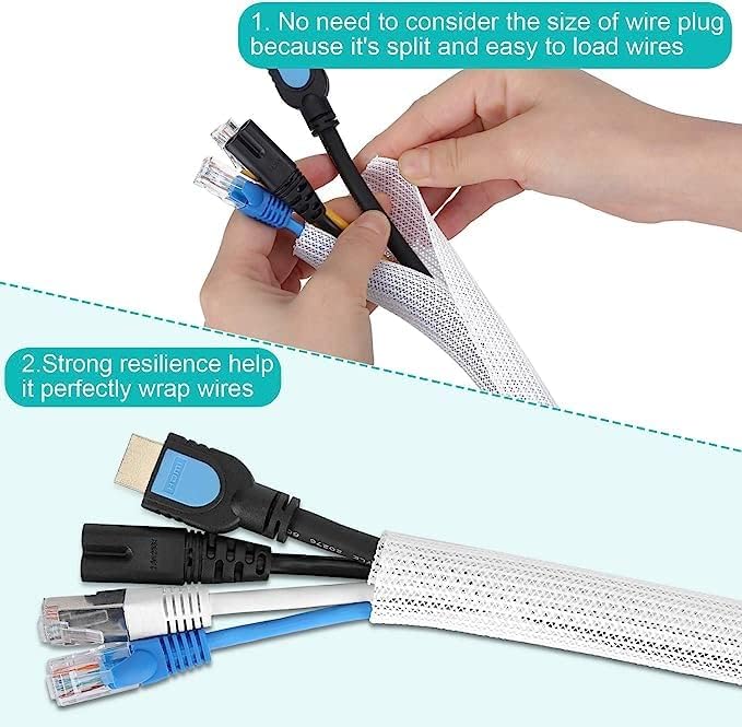 20ft - 1 inch White Cable Sleeve, Cable Organizer - Image 3