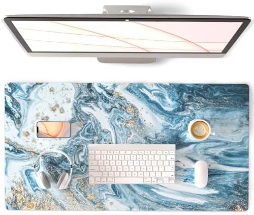 QiyI PU Leather Large Mouse Pad, Office Decor, 31.5" x 15.7", Blue Marble by QIYI
