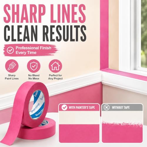 Pink Painters Tape 1 Inch Wide, 2 Rolls Masking Tape 0.98 in x 55 Yd, Pink Masking Tape No Residue, Easy Tear Paint Tape for Wall Painting, DIY, Window Masking, Home Improvement - Image 4