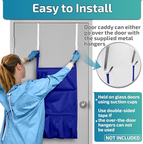 Personal Protective Equipment (PPE) Isolation Door Caddy, Nylon Oxford NFPA-701 Large Scale Flame Retardant Coating 18.5 X 31 Inch, Included 2 Hooks - Royal Blue - Image 5