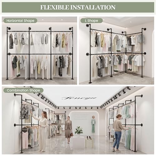 Industrial Pipe Garment Rack 106.3" L-Shaped Wall-Mounted Closet System - Image 3