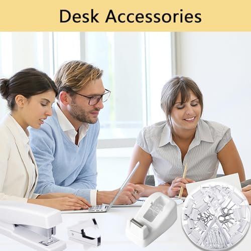 Office Supplies,White Desk Accessories,Office Supplies Set,Stapler and Tape Dispenser Set,Scissors,Staple Remover,Binder Clips,Staples,Ballpoint Pen,Index Tabs with Ruler,Clear Tape.9pcs for Office - Image 7