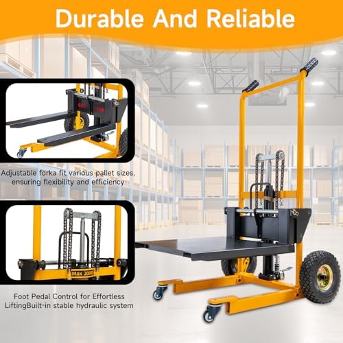 Foldable Hydraulic Material Lift Stacker, 450lbs 35.8" Max Lift, Portable Pallet Truck Dolly w/Swivel Casters, Adjustable Forks, Fork Lift Table Cart, Pallet Jacks & Trucks for Warehouse, Shop - Image 6