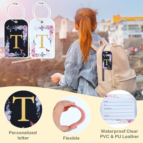 3 Pack Luxury Floral PU Leather Luggage Tags, Travel Accessories Gift (T) - Image 4