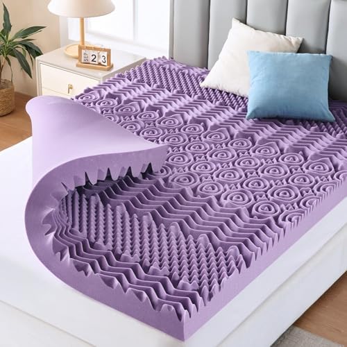 MUXHOMO 2 Inch 7-Zone King Mattress Topper, Egg Crate Memory Foam Mattress Topper King Size for Back Pain, Lavender Gel Infused Bed Pad, CertiPUR-US and Oeko-TEX Certification (76"×80") by MUXHOMO