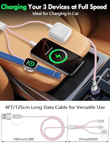 Travel Essentials for Apple Watch Charger,iPhone Charger,3 in 2 Type C/Lightning/Magnetic Travel Charging Cable,Portable Multi Charging Cable for Apple Watch, iPhone 17‑11,Samsung S26,Car,iPad-4FT - Image 6
