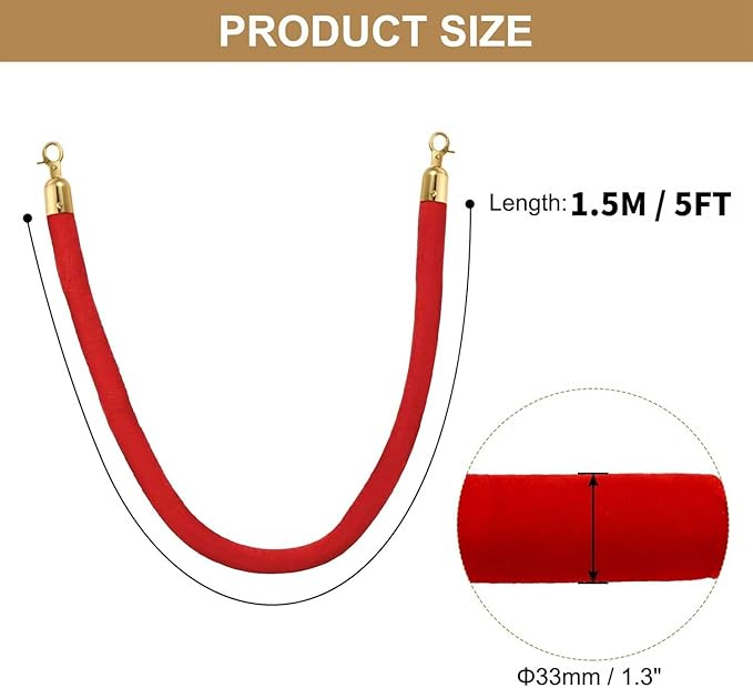 8PCS Gold Stanchion Posts with 5FT Red Velvet Ropes, Stainless Steel Crowd - Image 4