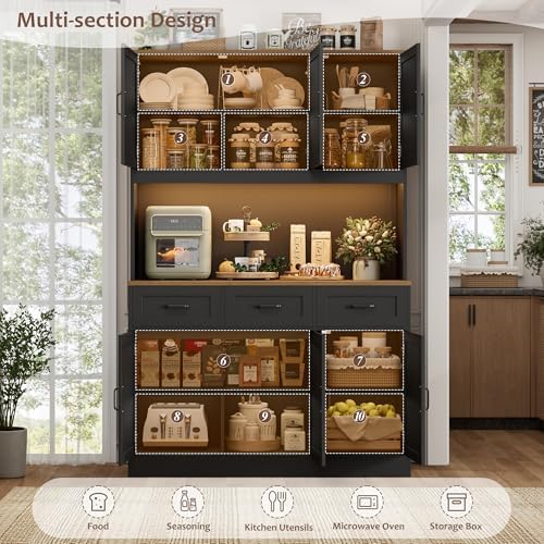 HOSTACK Kitchen Pantry Cabinet, Tall Kitchen Hutch Cabinet, Black/Brown - Image 6