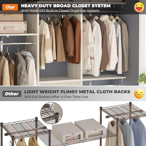 Armocity 5FT Small Closet System with 3 Fabric Drawers, 60'' Walk In Closet Organizer System With 3 Adjustable Shelves, Heavy Duty Clothes Rack Built-In Garment Rack, 59" L x 16" W x 71"H, White Oak - Image 3