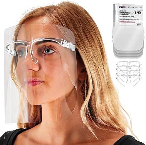 Salon World Safety Face Shields with Clear Glasses Frames (Pack of 4) by TCPGlobal