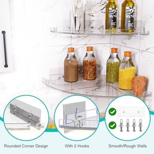 Acrylic Corner Shower Shelves, Adhesive Shower Caddy Organizer for Bathroom Storage Home Decor, Clear Rustproof No Drilling Wall Shelf, 2-Pack - Image 3