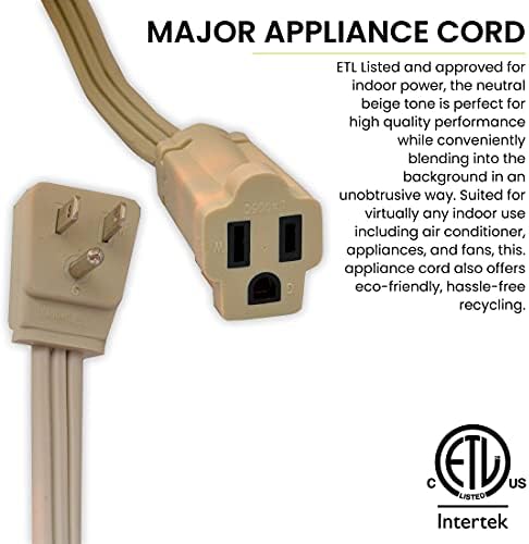 Go Green Power Inc. 15ft Appliance Cord, Beige - 14/3 SPT, Heavy Duty, Grounded, Kink-Free, 3 Prong Right Angle Plug for Large Indoor Appliances - Image 3