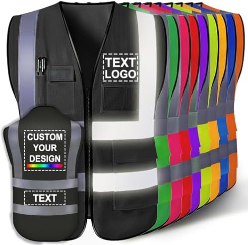 Custom Safety Vest for Men with Logo Customizable High Visibility Reflective Safety Vest with Pockets Adult Unisex by SIMIEEK