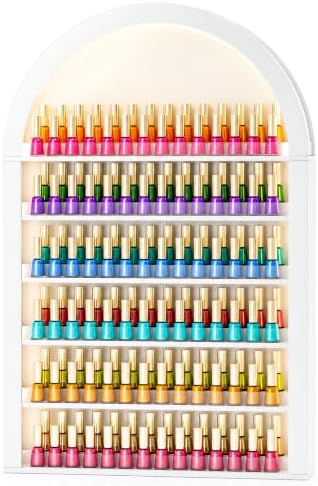 OmySalon Nail Polish & Gel Powder Rack With Led Lighting, White Wall Shelf by OmySalon