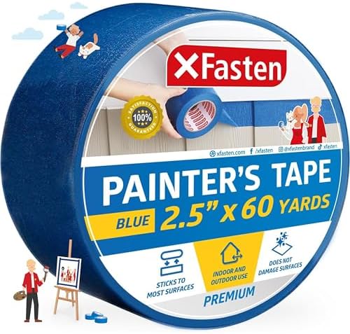 XFasten Professional Blue Painters Tape 2.5-Inches x 60-Yards (Single Pack) Blue Painters Masking Tape Bulk - Sharp Edge Line Technology, Produces Sharp Lines | Residue-Free Wall Trim Tape by XFasten
