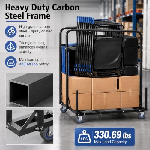 Heavy Duty Cart with Wheels for Folding Table and Chair - 330lbs Capacity, Holds 5 Tables + 14 Chairs, Commercial Utility Cart for Event Setup, School, Hotel - Image 3